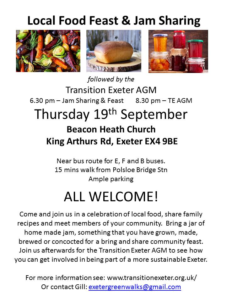 Local Food Feast & Jam Sharing Followed by the Transition Exeter AGM ...